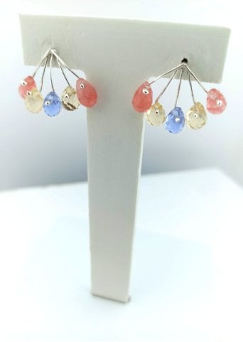 925 Ayar Özel Tasarım Renkli Taşlı Gümüş Küpe