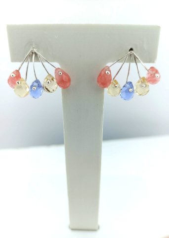 925 Ayar Özel Tasarım Renkli Taşlı Gümüş Küpe