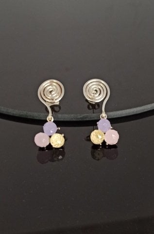 925 Ayar Özel Tasarım Renkli Taşlı Sallantılı Gümüş Küpe