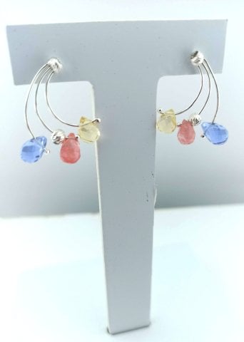 925 Ayar Özel Tasarım Renkli Taşlı Gümüş Küpe