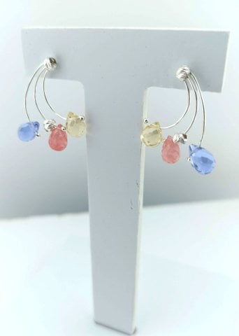 925 Ayar Özel Tasarım Renkli Taşlı Gümüş Küpe