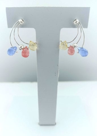 925 Ayar Özel Tasarım Renkli Taşlı Gümüş Küpe