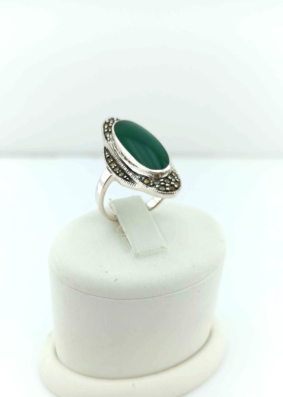 925 Ayar Markazit & Jade Taşlı Gümüş Yüzük