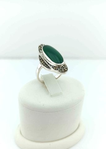 925 Ayar Markazit & Jade Taşlı Gümüş Yüzük