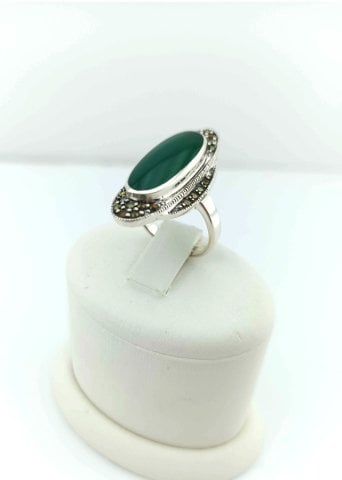 925 Ayar Markazit & Jade Taşlı Gümüş Yüzük