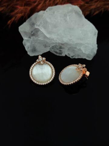 925 Ayar Sedefli % Zirkon Taşlı Gümüş Küpe