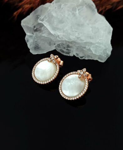 925 Ayar Sedefli % Zirkon Taşlı Gümüş Küpe