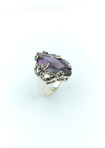 925 Ayar Ametist & Markazit Taşlı Gümüş Yüzük