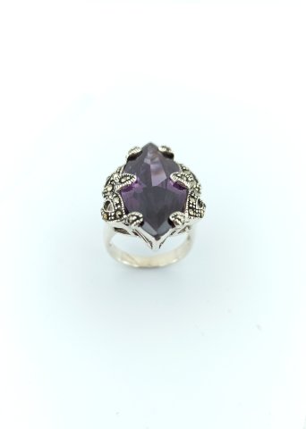 925 Ayar Ametist & Markazit Taşlı Gümüş Yüzük