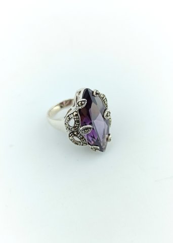 925 Ayar Ametist & Markazit Taşlı Gümüş Yüzük