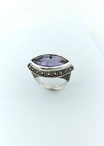 925 Ayar Ametist & Markazit Taşlı Gümüş Yüzük