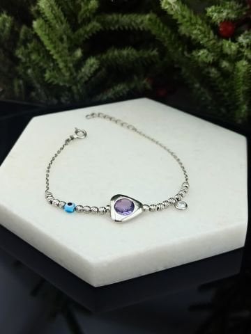 925 Ayar Ametist & Zirkon Taşlı Gümüş Bileklik