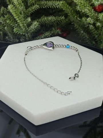 925 Ayar Ametist & Zirkon Taşlı Gümüş Bileklik