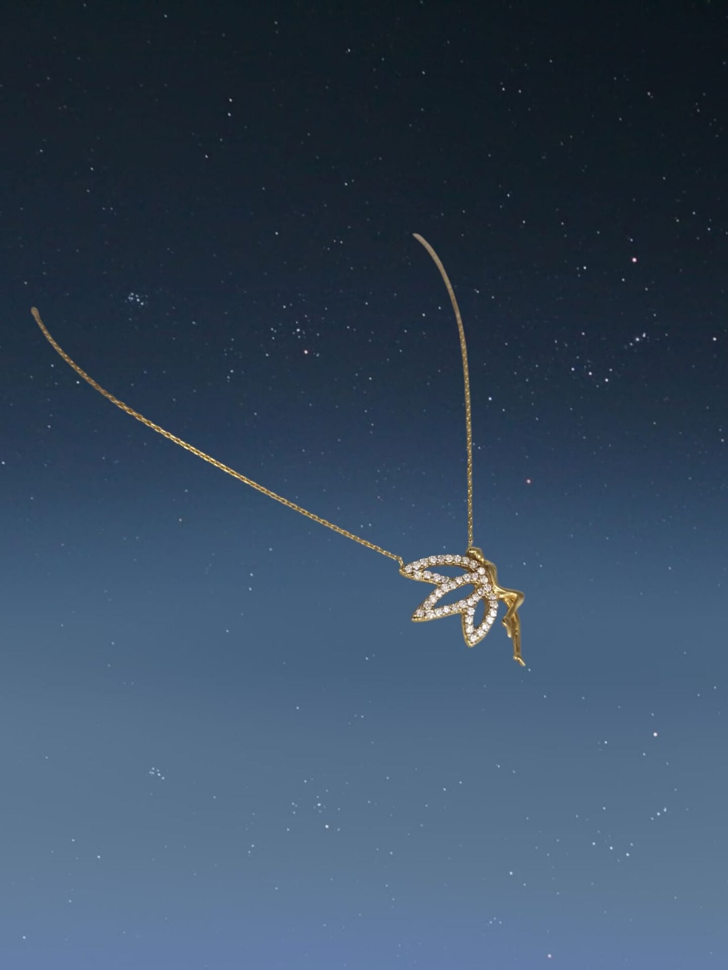 925 Ayar zirkon taşlı gold rengi su perisi gümüş kolye