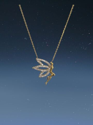 925 Ayar zirkon taşlı gold rengi su perisi gümüş kolye