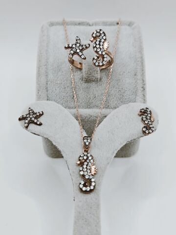 925 Ayar Zirkon Taşlı Üçlü Gümüş Set