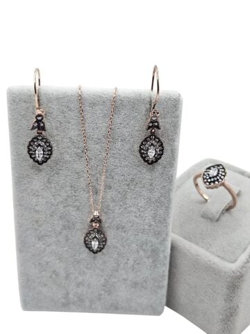 925 Ayar zirkon taşlı markiz model gümüş set