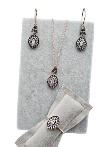 925 Ayar zirkon taşlı markiz model gümüş set