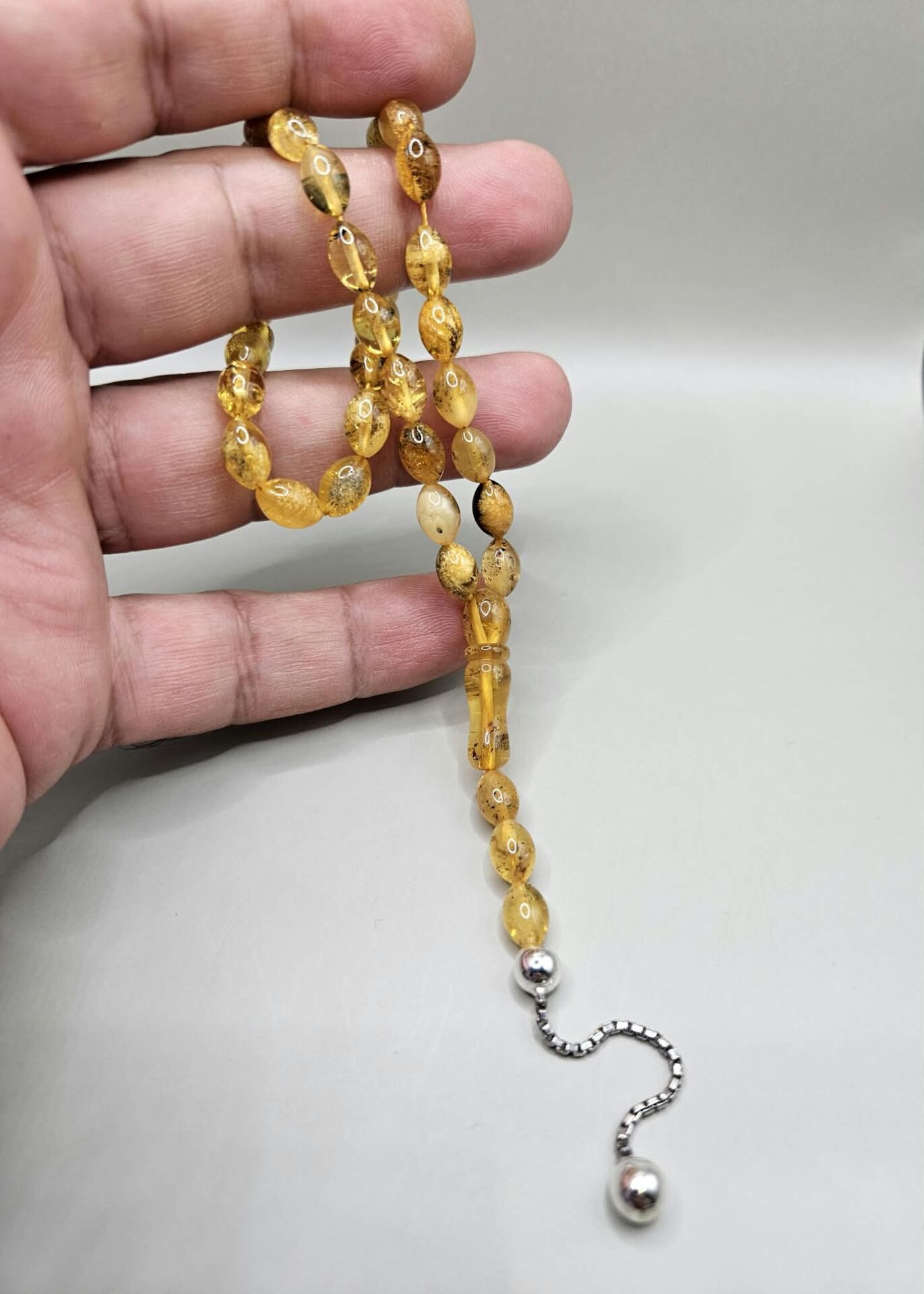 925 Ayar Gümüş İmameli Doğal Kehribar Tesbih