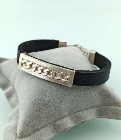 925 Ayar Gümüş & Deri Bileklik