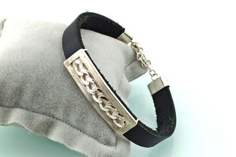 925 Ayar Gümüş & Deri Bileklik