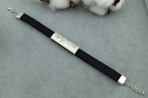 925 Ayar Gümüş & Deri Erkek Bileklik