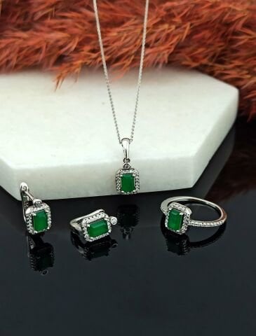925 Ayar Zirkon Taşlı Üçlü Gümüş Set