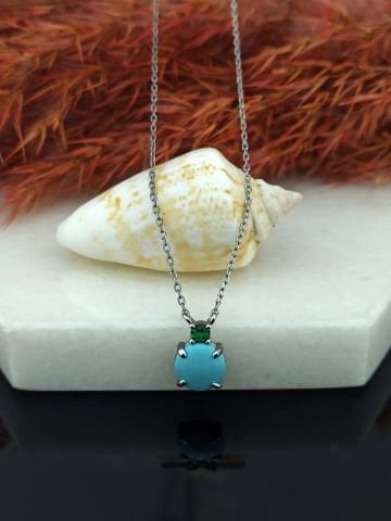 925 Ayar Firuze Taşlı Gümüş Kolye