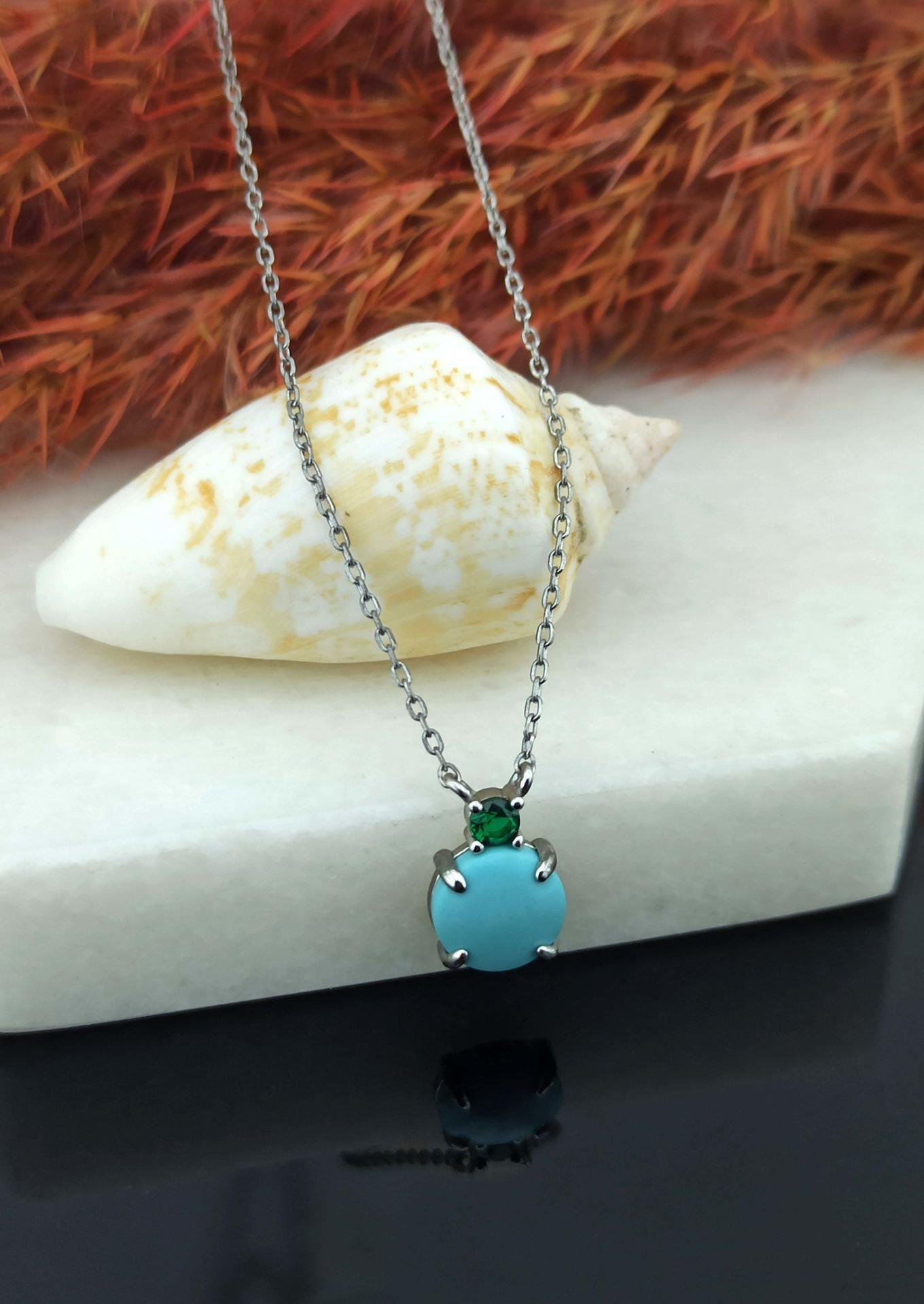 925 Ayar Firuze Taşlı Gümüş Kolye