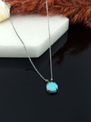 925 Ayar Firuze Taşlı Gümüş Kolye