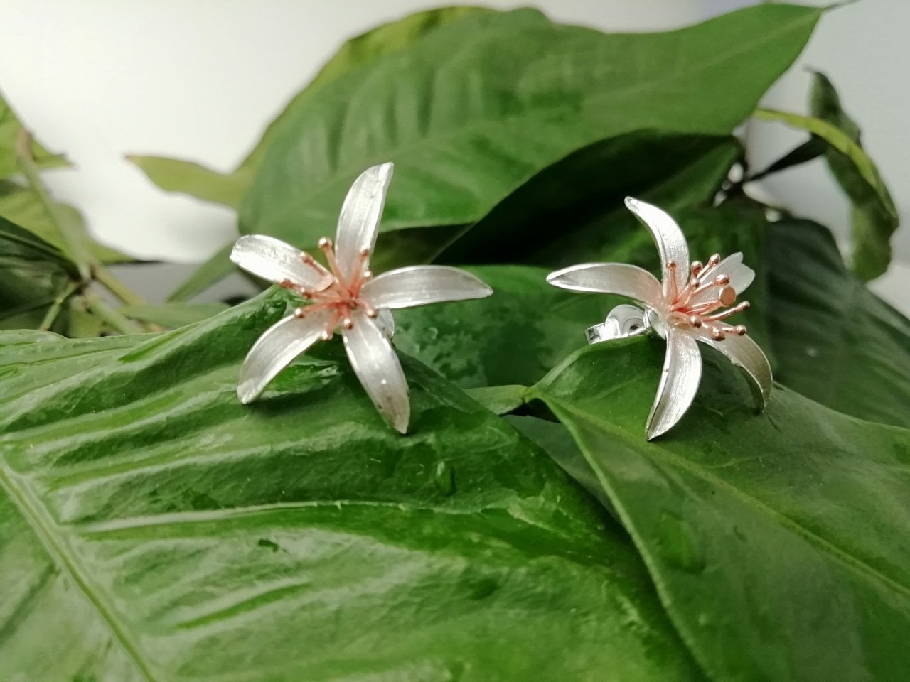 925 Ayar Çivili Mat Portakal Çiçeği Gümüş Küpe