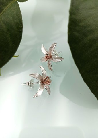 925 Ayar Çivili Mat Portakal Çiçeği Gümüş Küpe